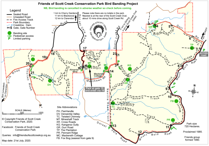 Bird banding sites, bird monitoring sites, map of bird banding sites